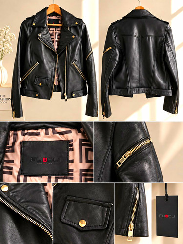 Fuocu damen biker lederjacke - biker,